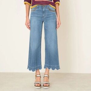 RED VALENTINO Scalloped Wide Leg Jeans